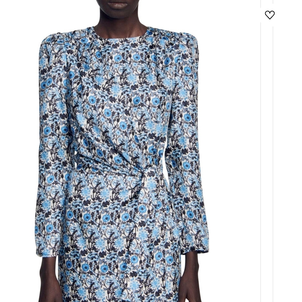 Sandro Blue and Black Patterned Long Sleeve Dress - Picture 2 of 7